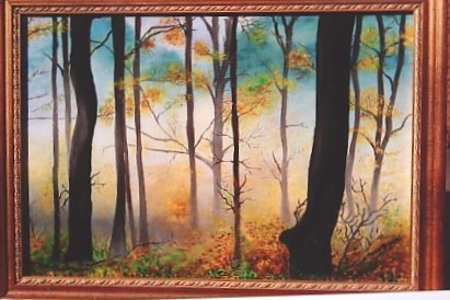 Dipinto a Olio di Paesaggio con Alberi nel Bosco su tela 